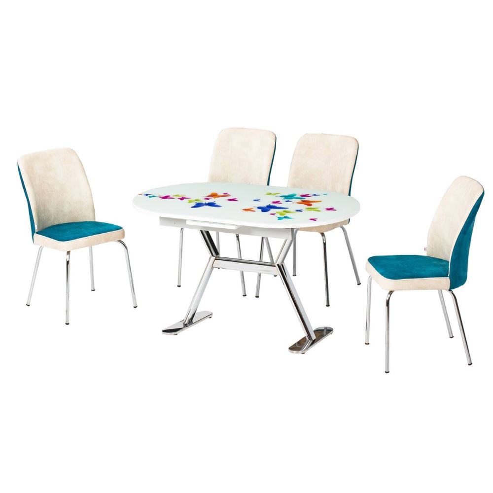 Enzi Kelebek Masa Mavi Sandalye Takımı 80 x 130 x 75 Cm