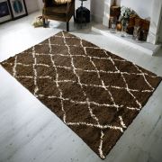 Payidar Kahverengi Krem Çizgili Shaggy Halı G0276M 80x300 cm