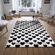 Saray Tilla 017 Kalp Desenli Siyah Beyaz Modern Halı 150x230 cm