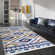 Saray Halı Tilla 034 Etnik Kilim Desenli Gold / Lacivert Modern Halı 120x170 cm