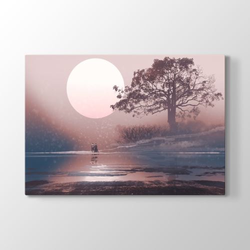 Büyük Ay ve Kış Manzarası Tablosu 75x50 cm Fiyatları